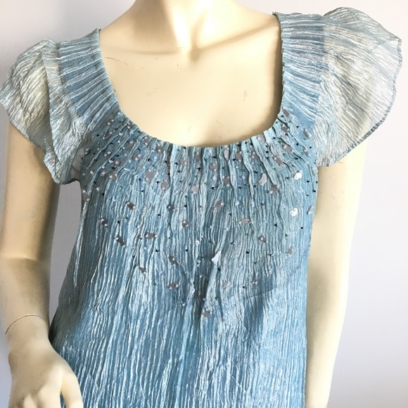 NWT icy blue crinkly beaded shift dress/top size 8 - Picture 2 of 8